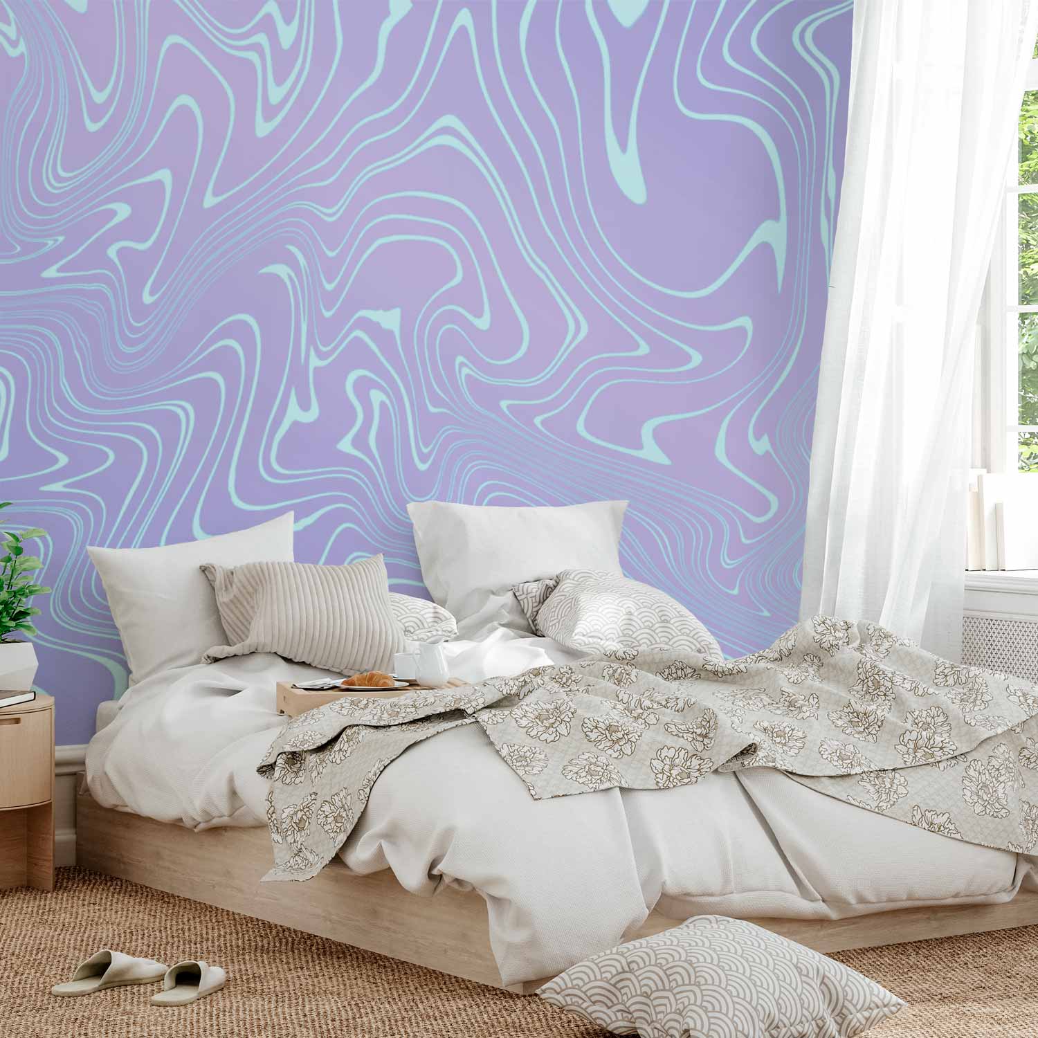 Blue Wavy Sea Abstraction Wall Mural