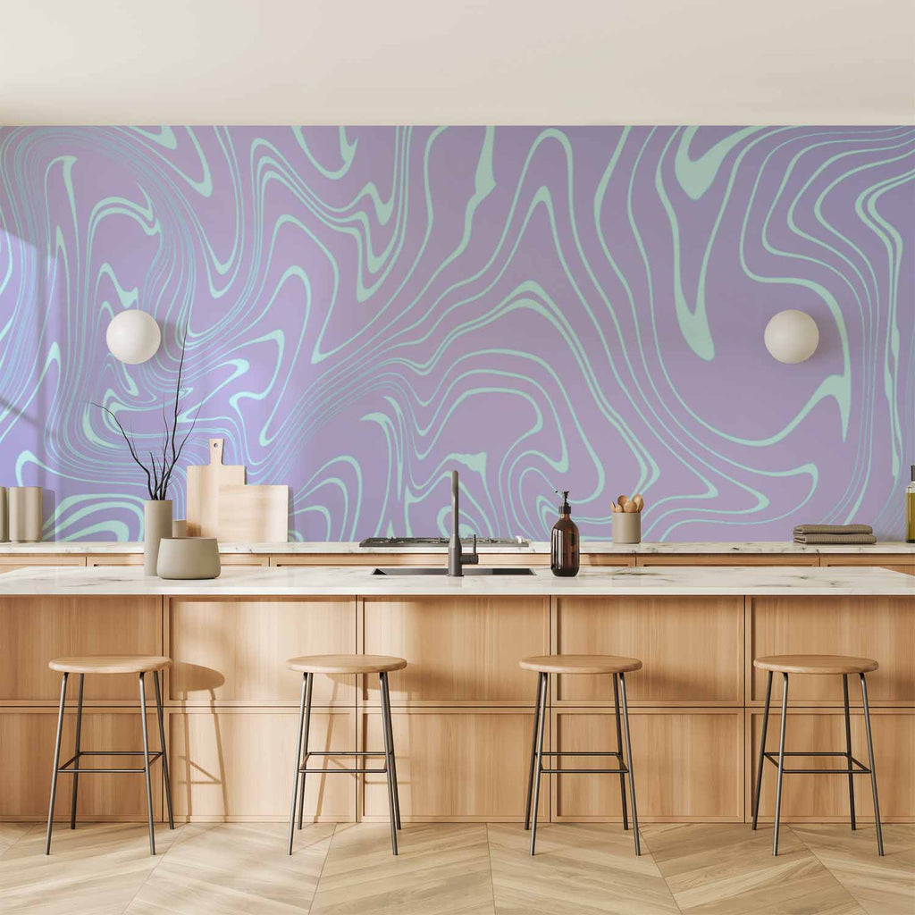 Sea Abstraction Wall Mural with Wavy Shapes