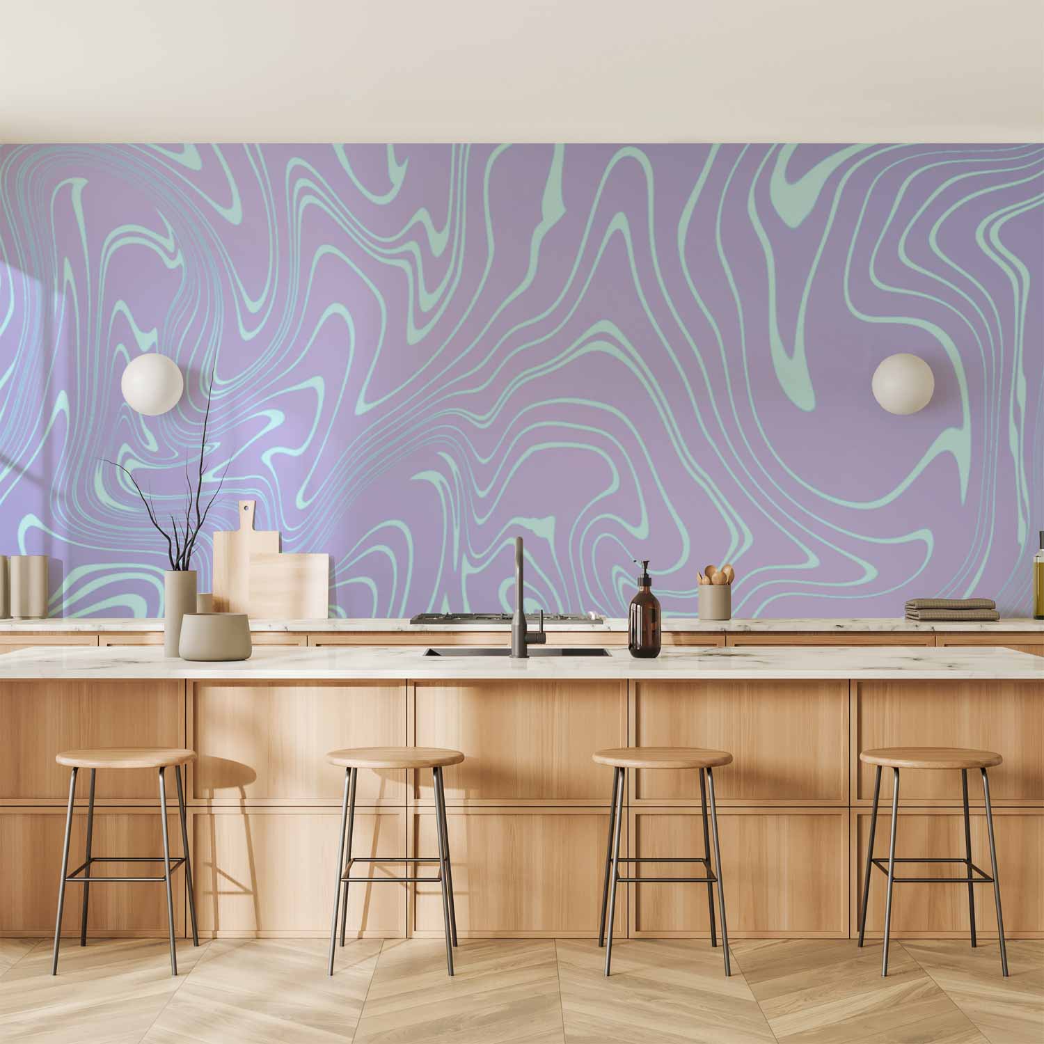Sea Abstraction Wall Mural with Wavy Shapes