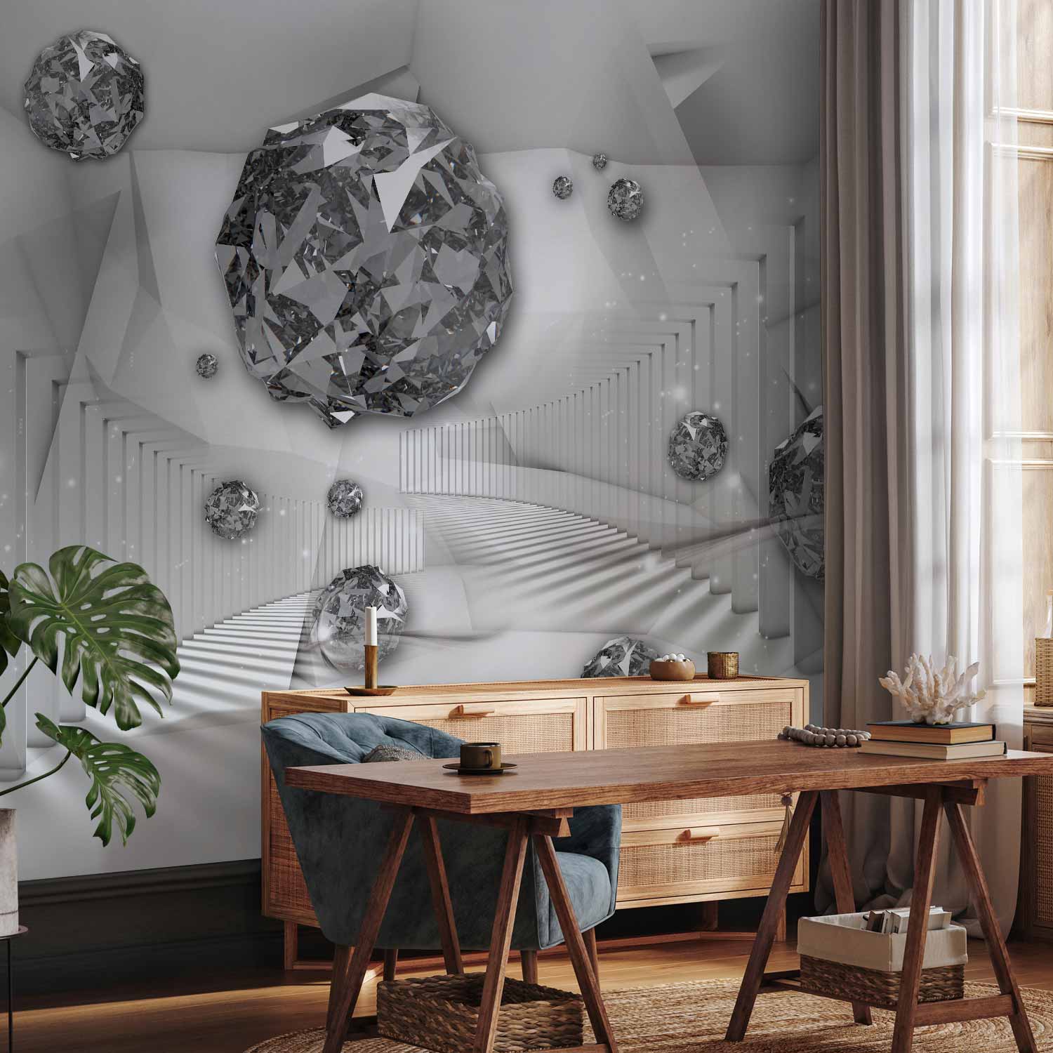 3D Diamond Corridor Geometric Wall Mural