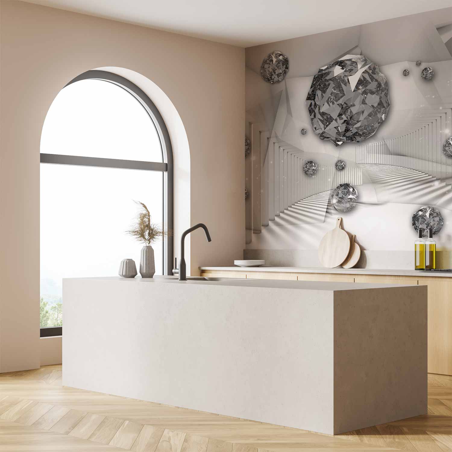 3D Diamond Corridor Geometric Wall Mural