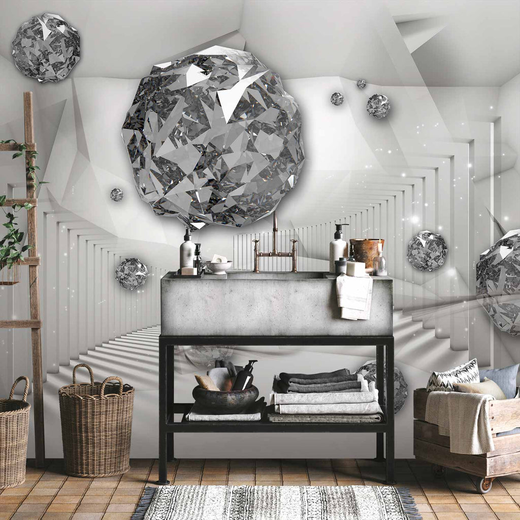 3D Diamond Corridor Geometric Wall Mural