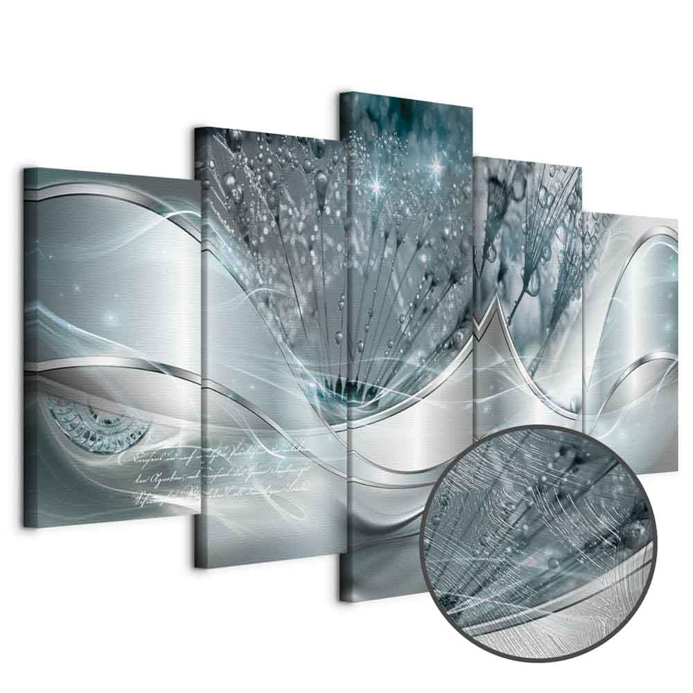 Sparkling Blue Dandelions Abstract Canvas Print (5 Parts)