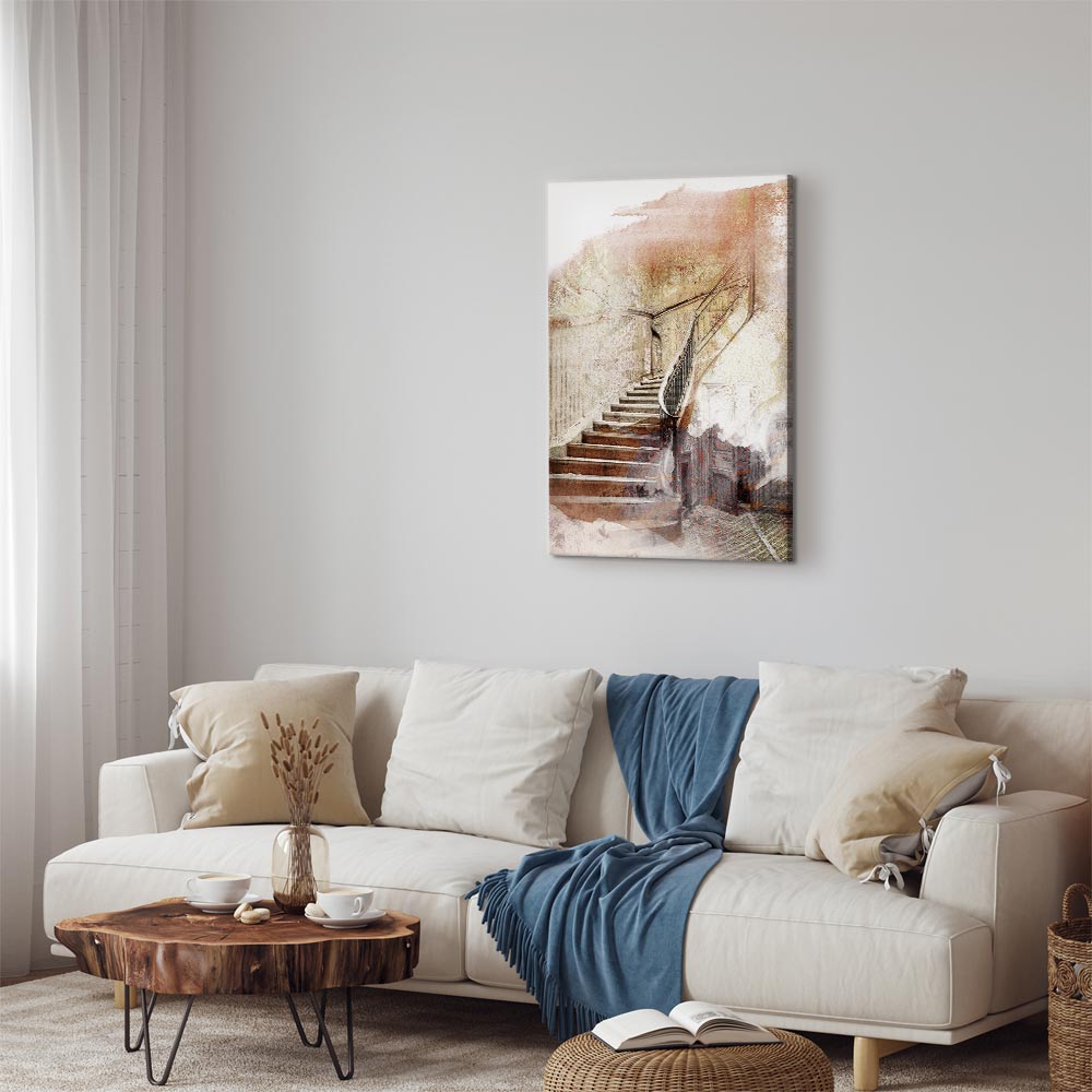 Vintage Wooden Staircase Architecture Canvas Print