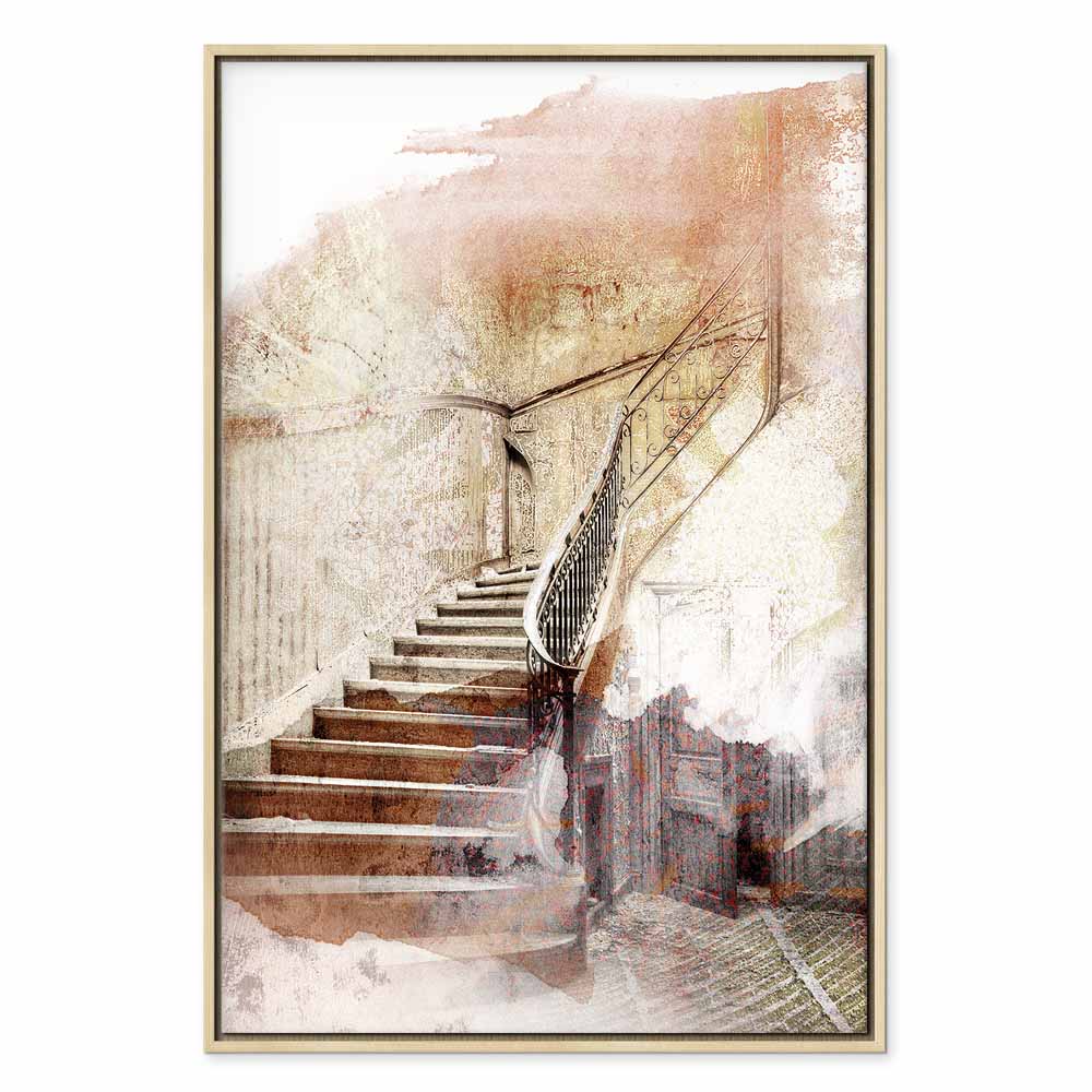 Vintage Wooden Staircase Architecture Canvas Print