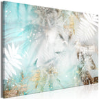 Moderner Leinwanddruck mit Blättern und türkisfarbenen Akzenten