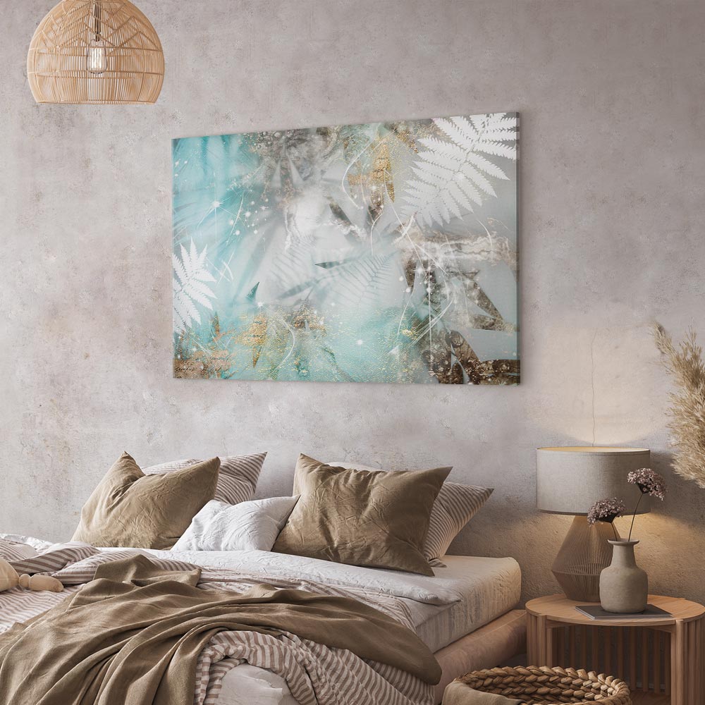 Turquoise Tropical Leaves Contemporary Canvas Print