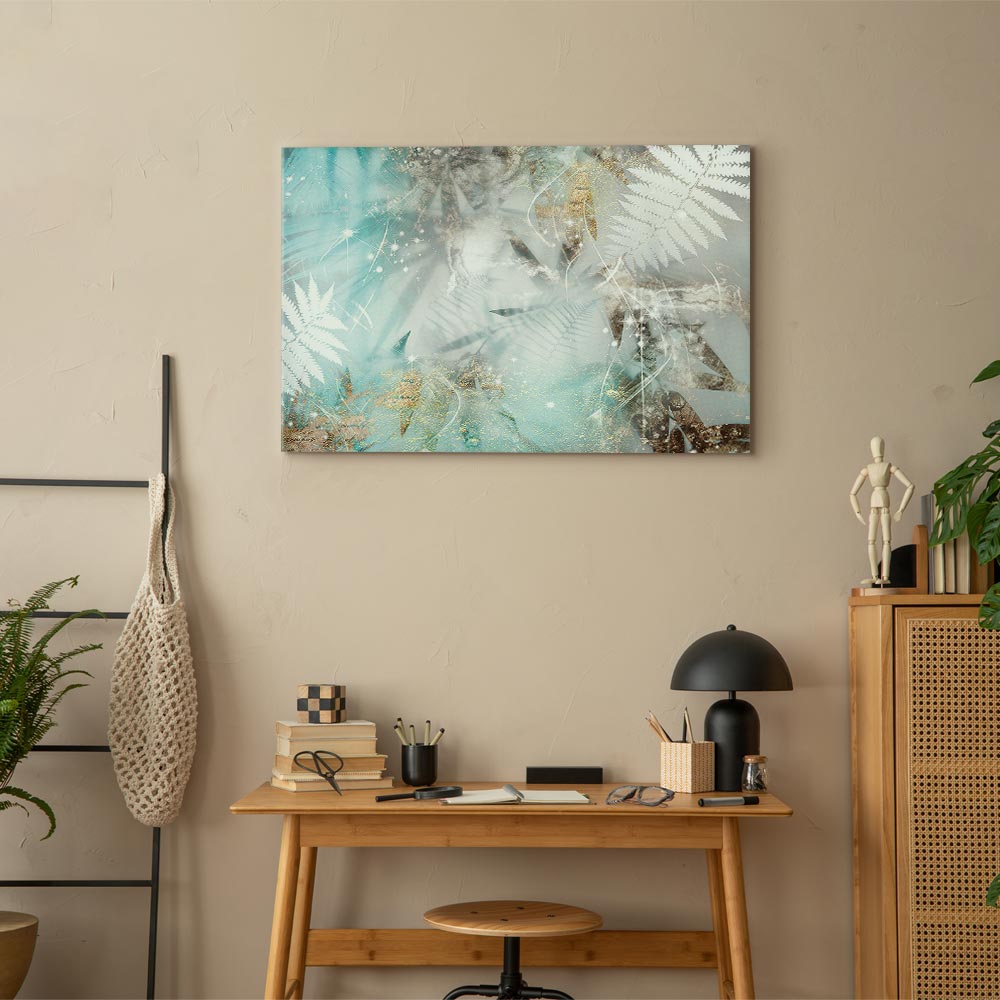 Turquoise Tropical Leaves Contemporary Canvas Print