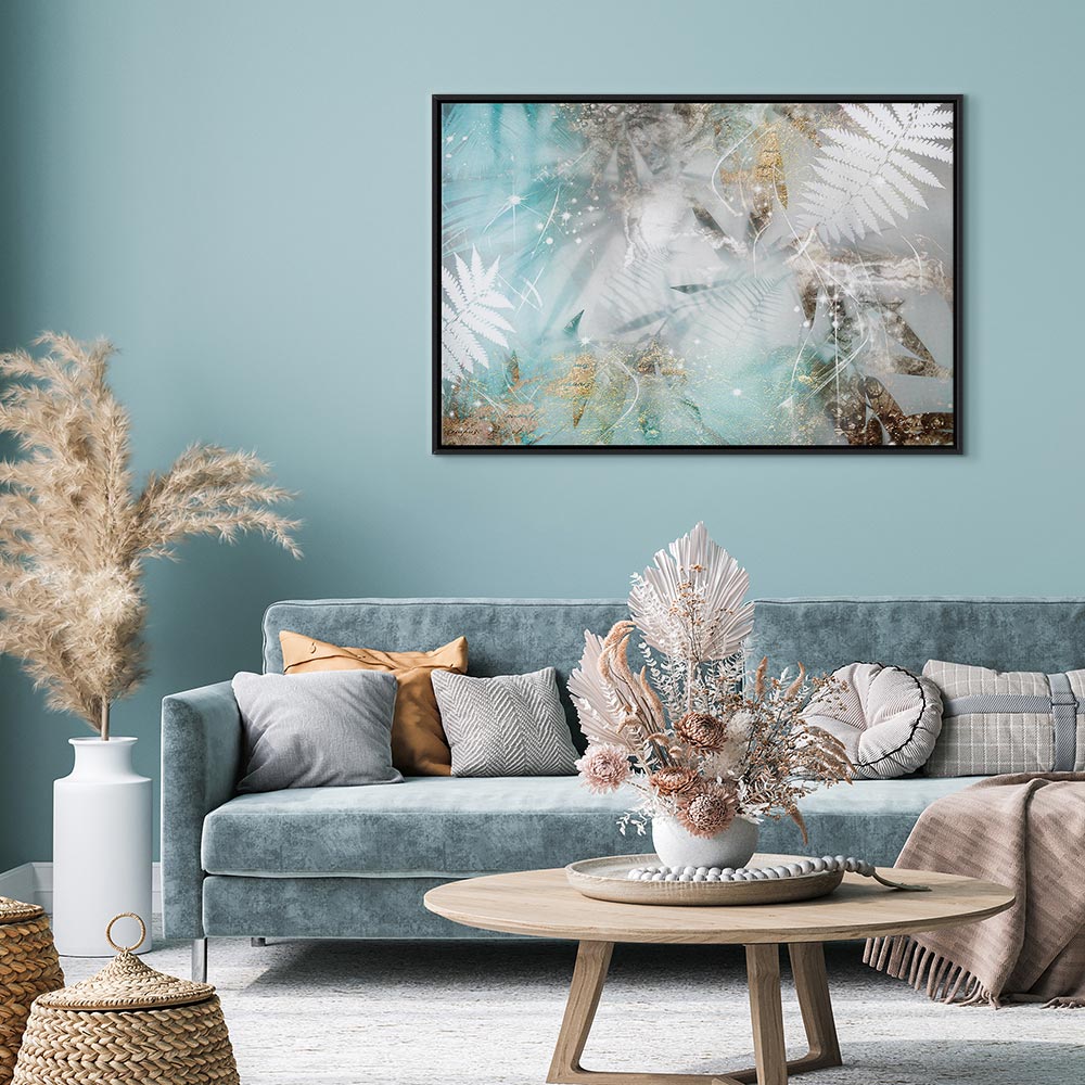 Turquoise Tropical Leaves Contemporary Canvas Print