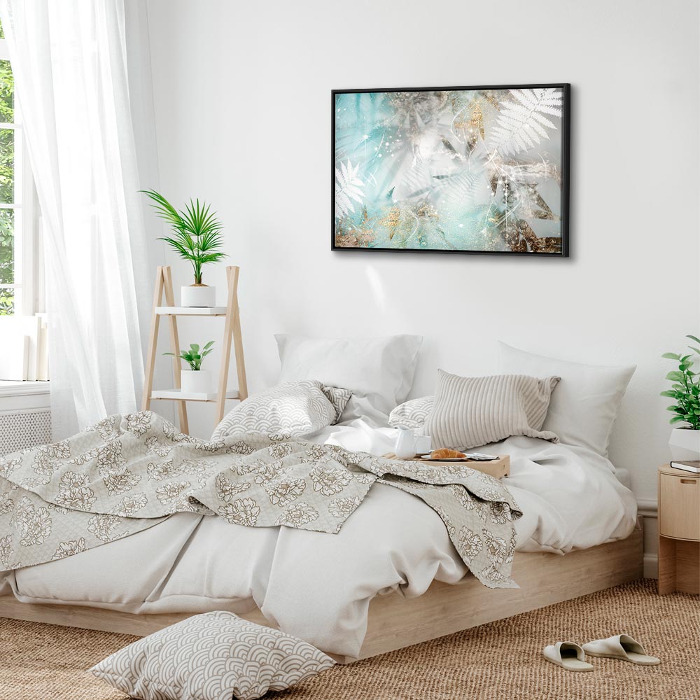 Turquoise Tropical Leaves Contemporary Canvas Print