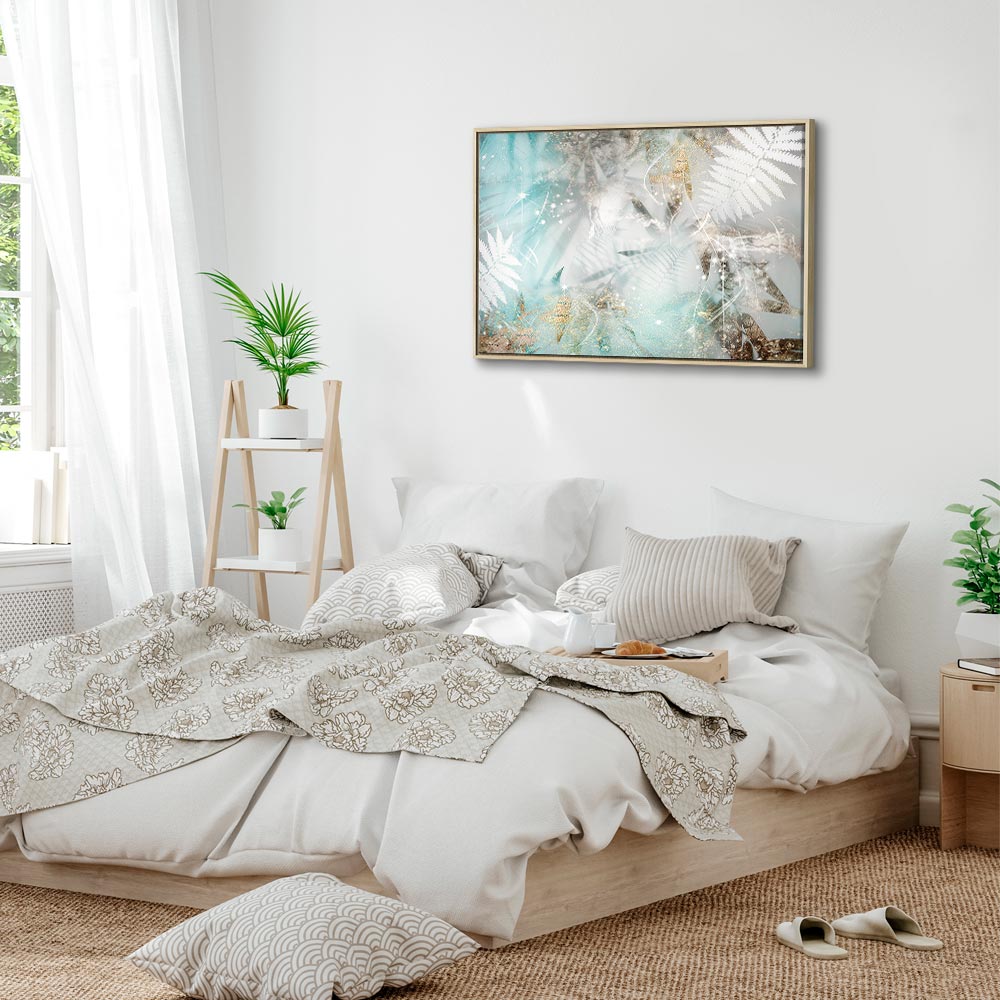 Turquoise Tropical Leaves Contemporary Canvas Print