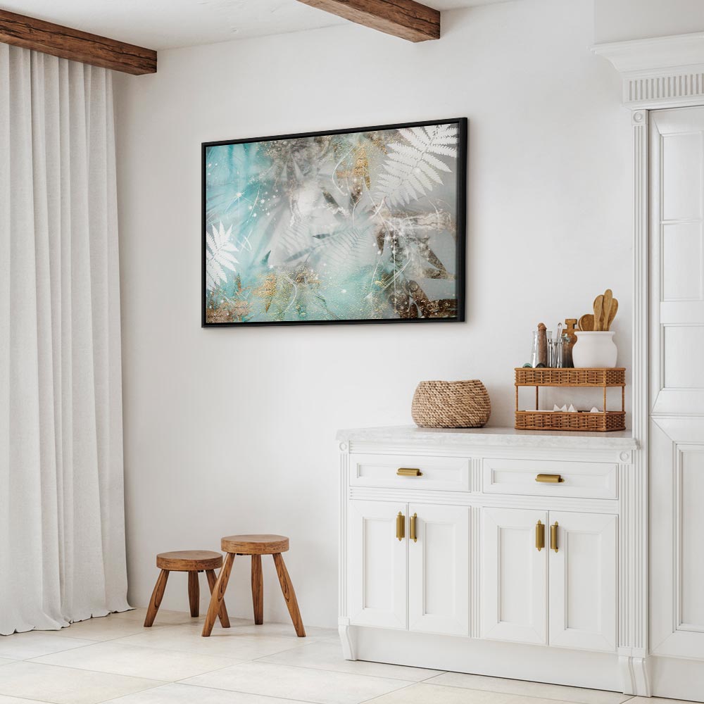 Turquoise Tropical Leaves Contemporary Canvas Print