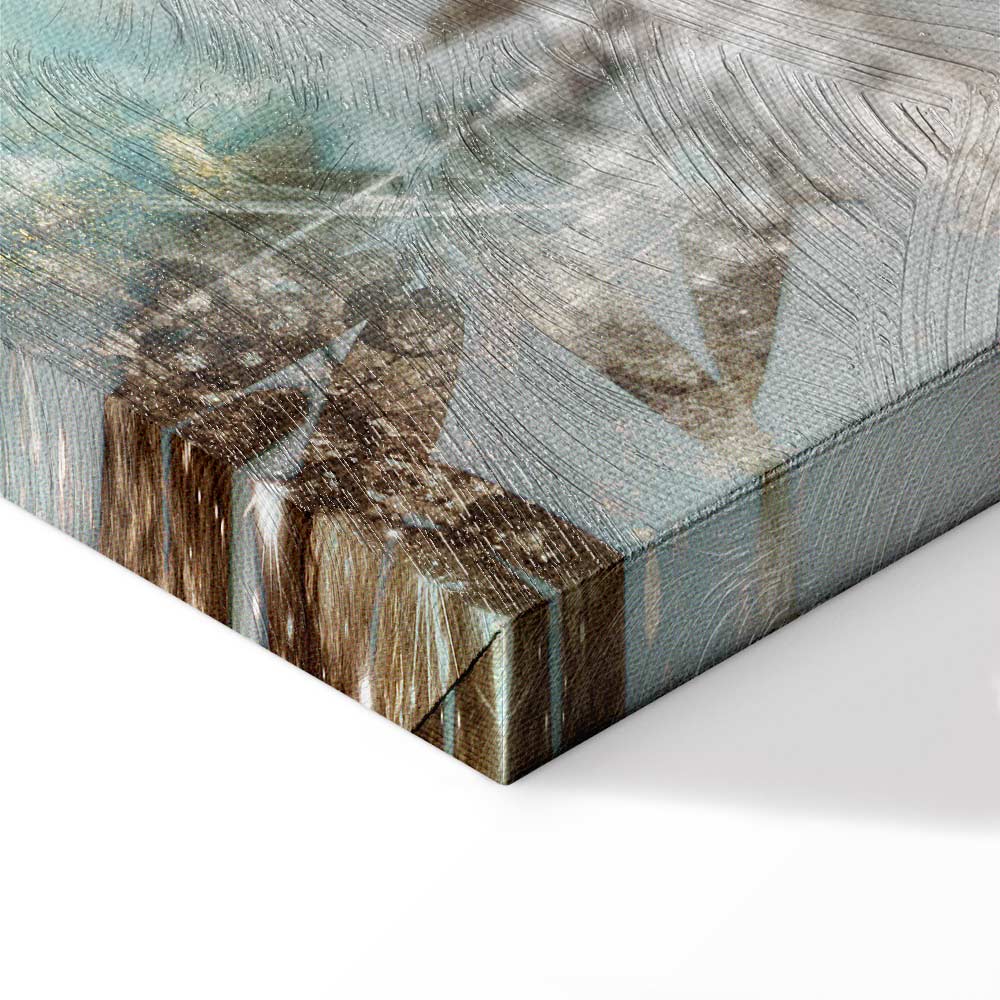 Turquoise Tropical Leaves Contemporary Canvas Print