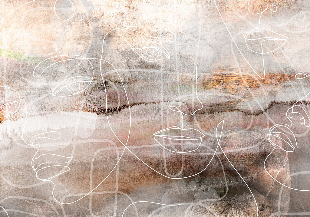 Abstract Wall Mural with Faces