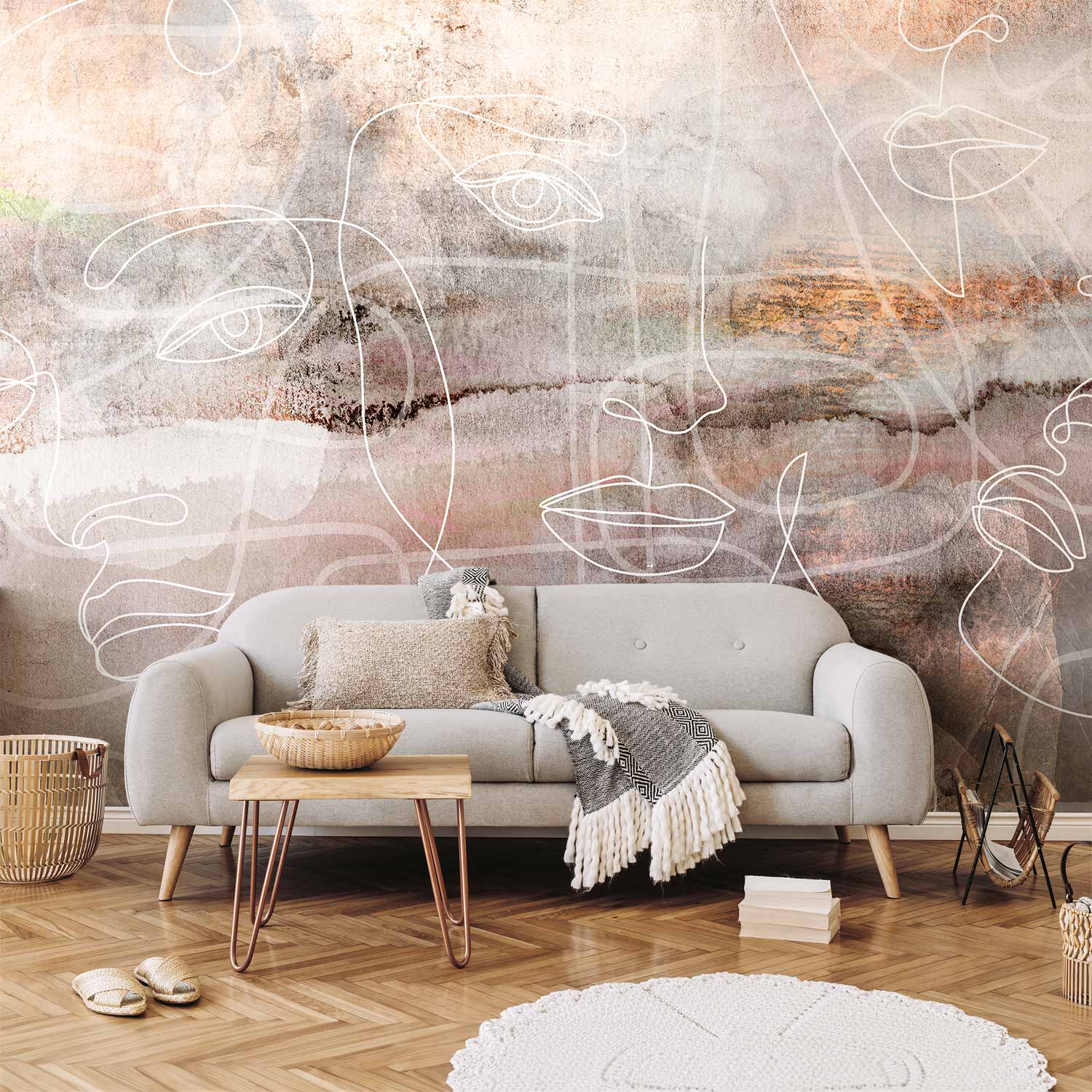 Abstract Wall Mural with Faces