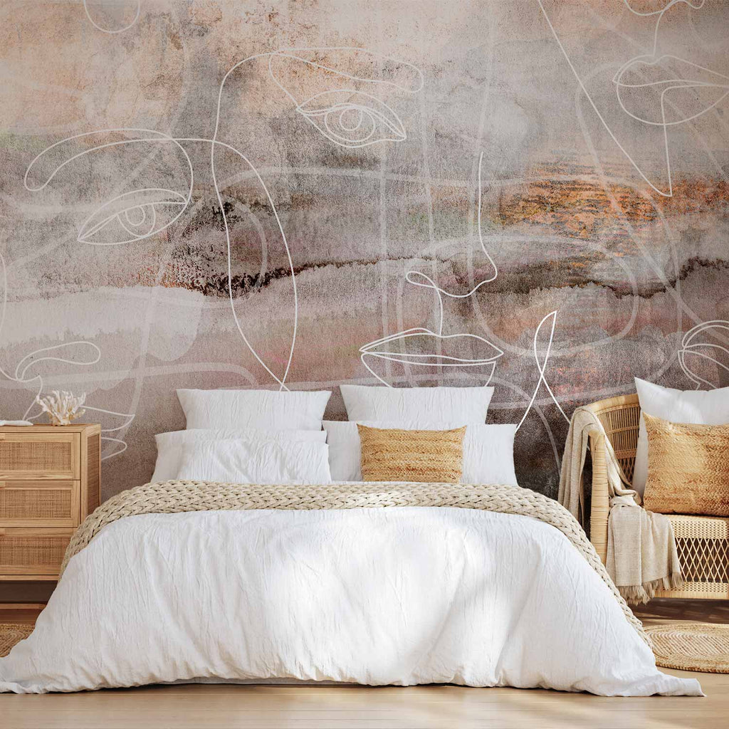 Abstract Line Art Faces Wall Mural