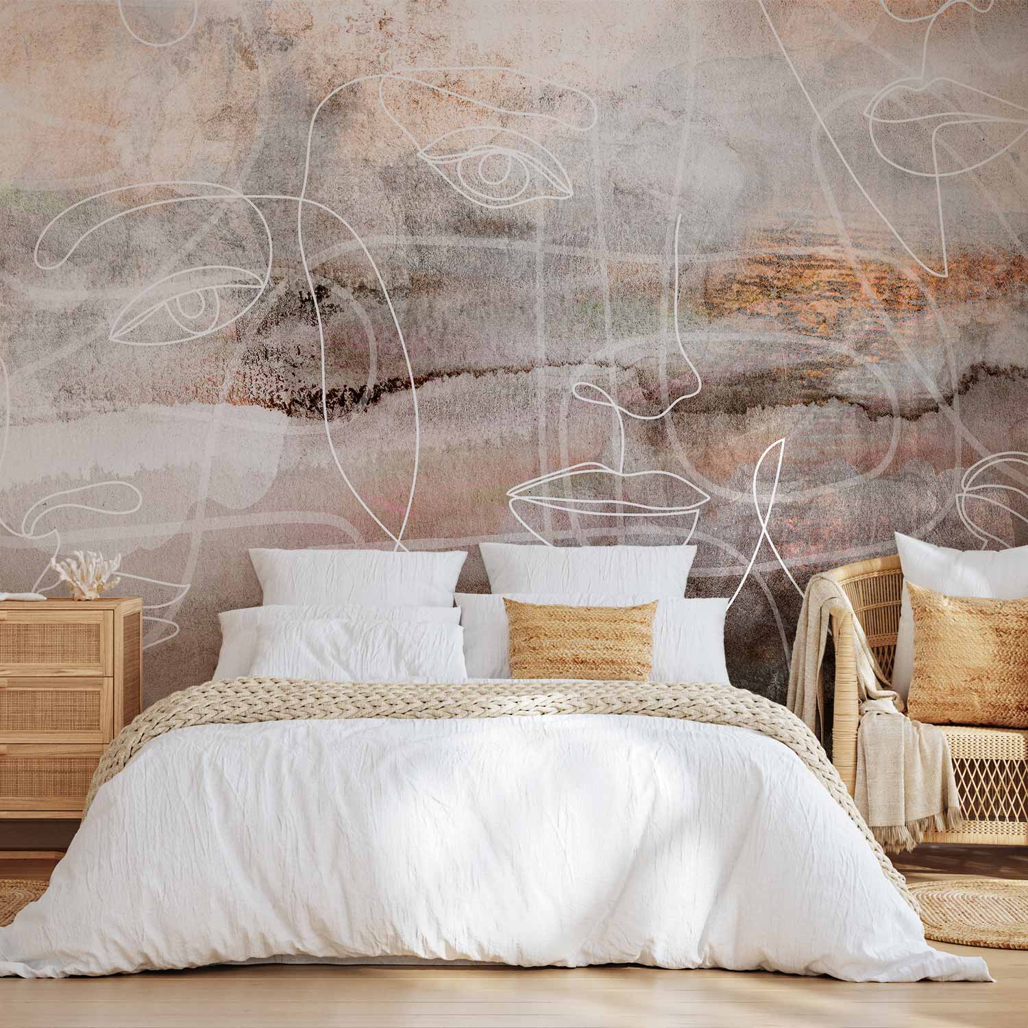 Abstract Line Art Faces Wall Mural