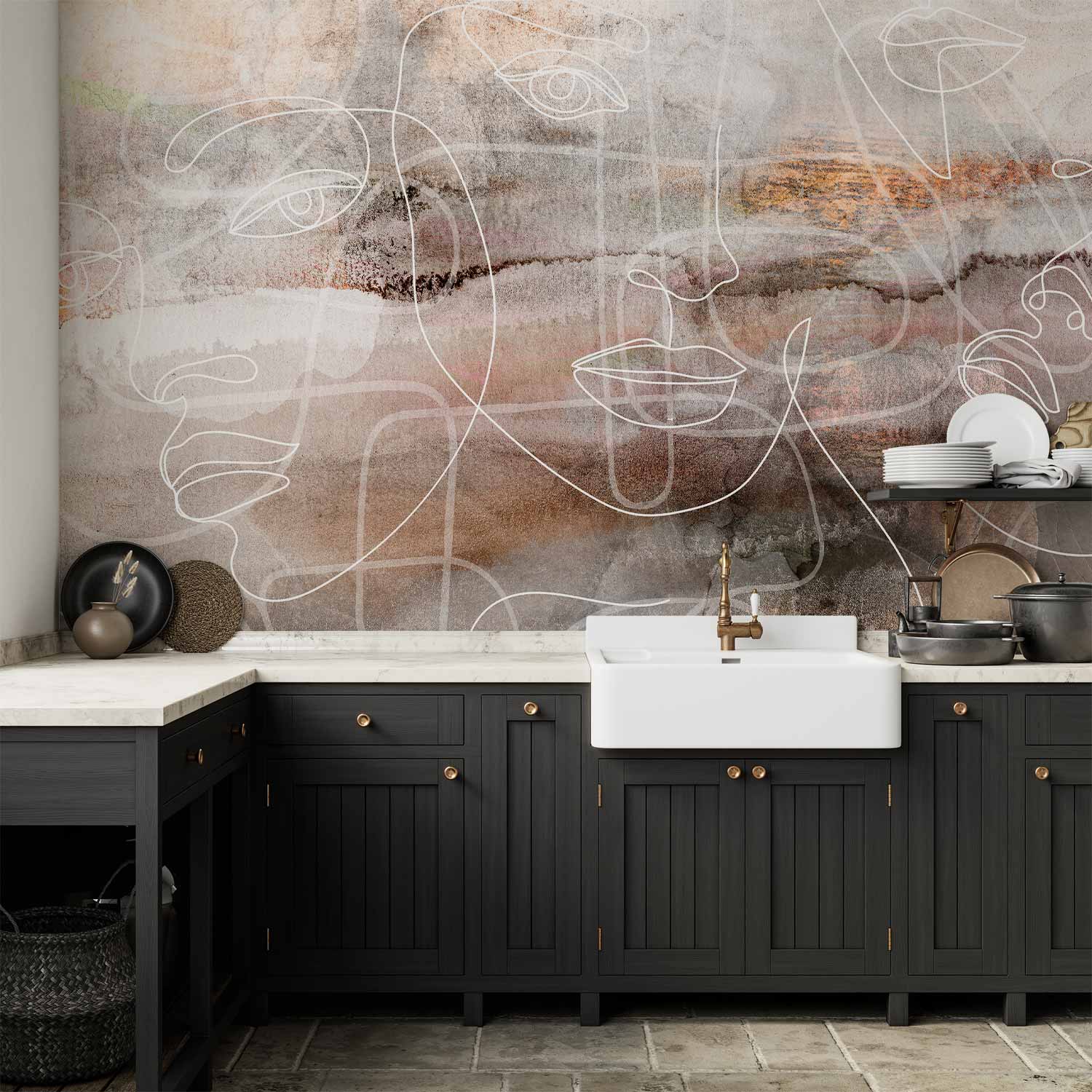 Abstract Wall Mural with Faces