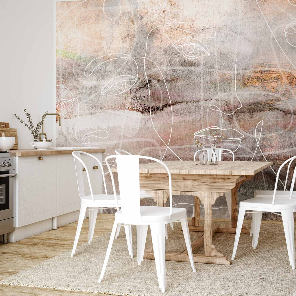 Abstract Line Art Faces Wall Mural