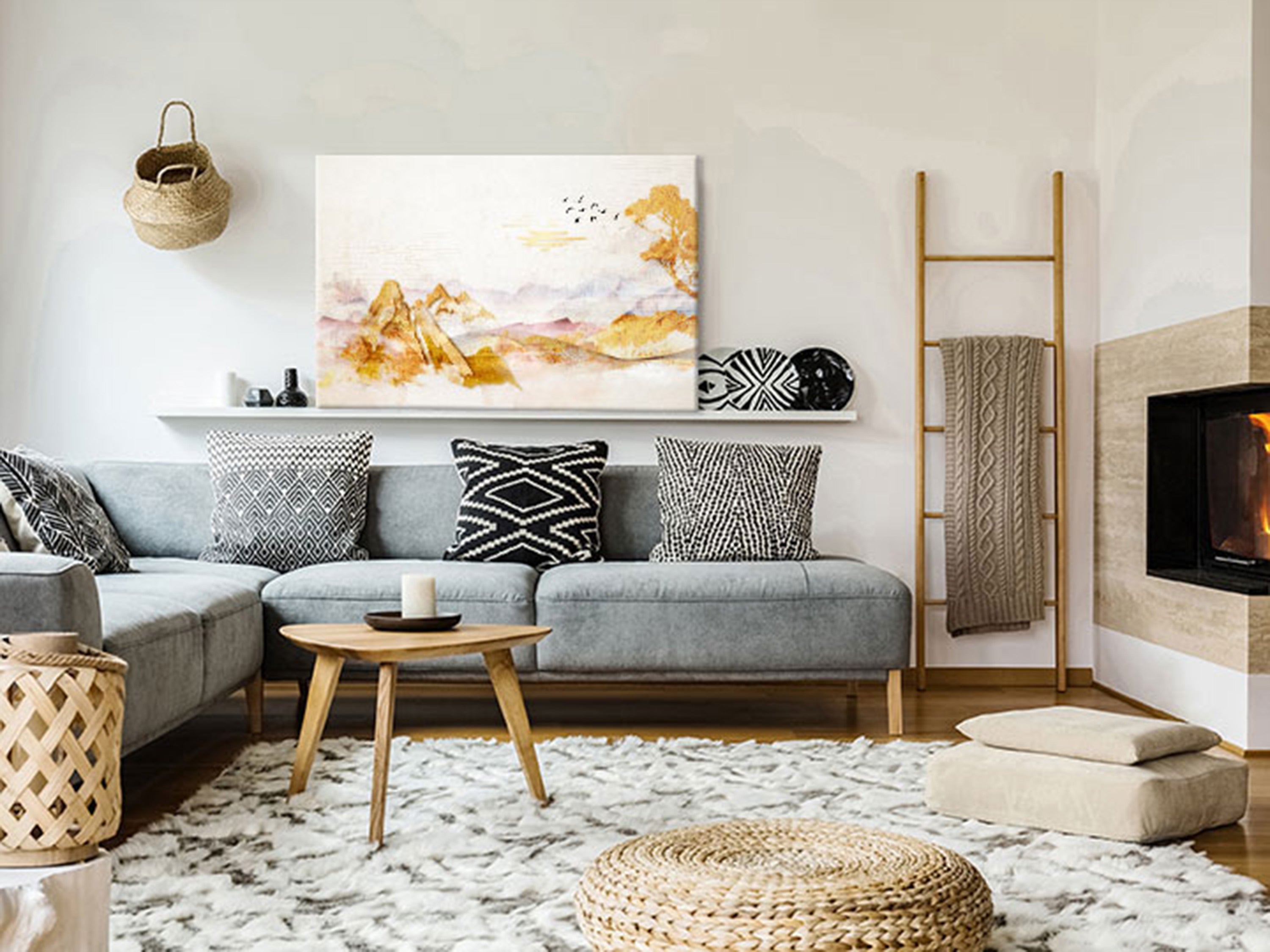 Stylish Canvas Print Featuring Golden Mountains