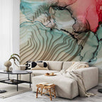 Three-Dimensional Abstract Wall Mural with Vibrant Colors