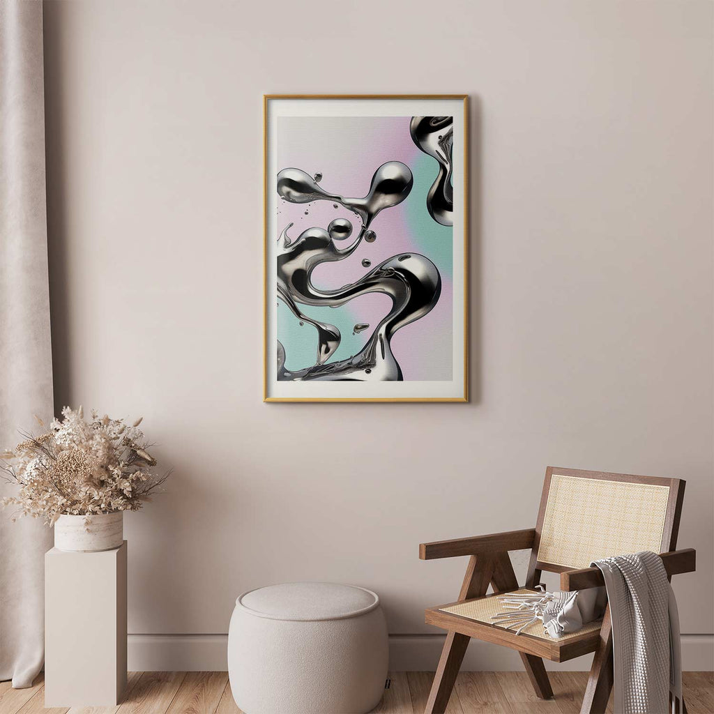 Metallic Fluid Abstract Silver Poster