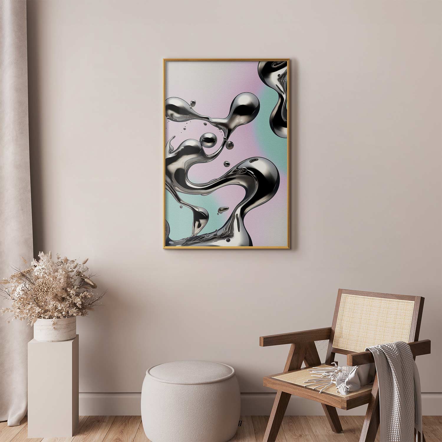 Metallic Fluid Abstract Silver Poster