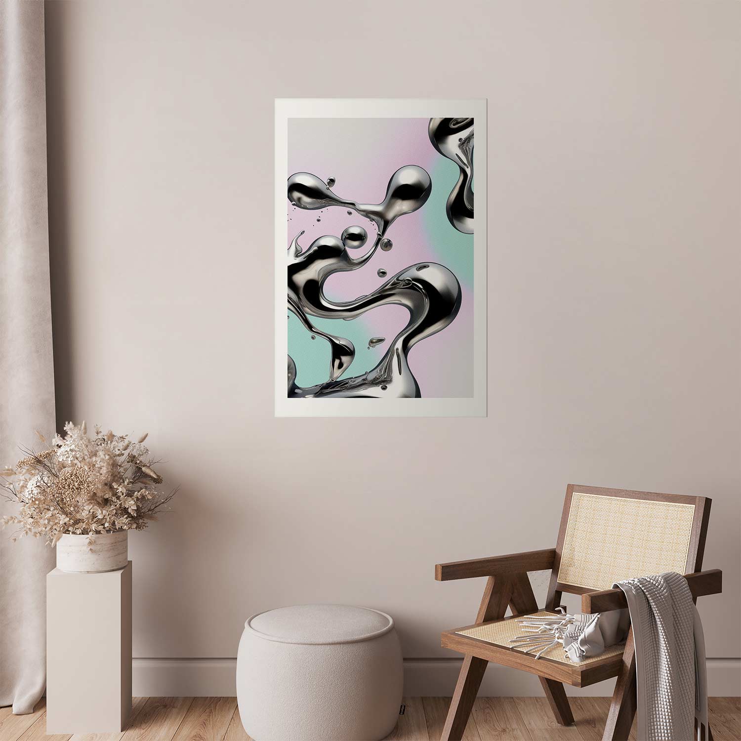 Metallic Fluid Abstract Silver Poster