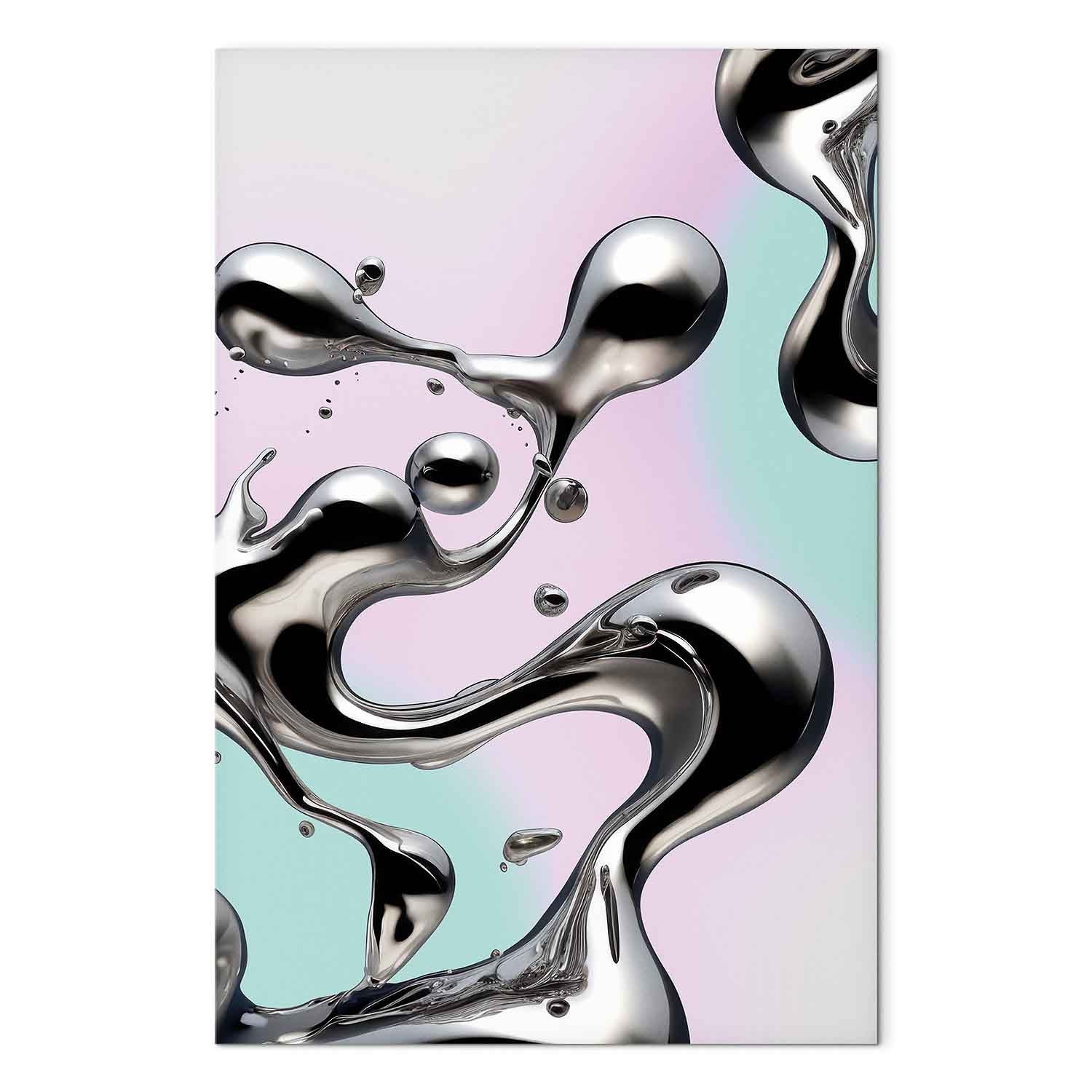 Metallic Abstract Silver Forms Mint-Purple Canvas Print