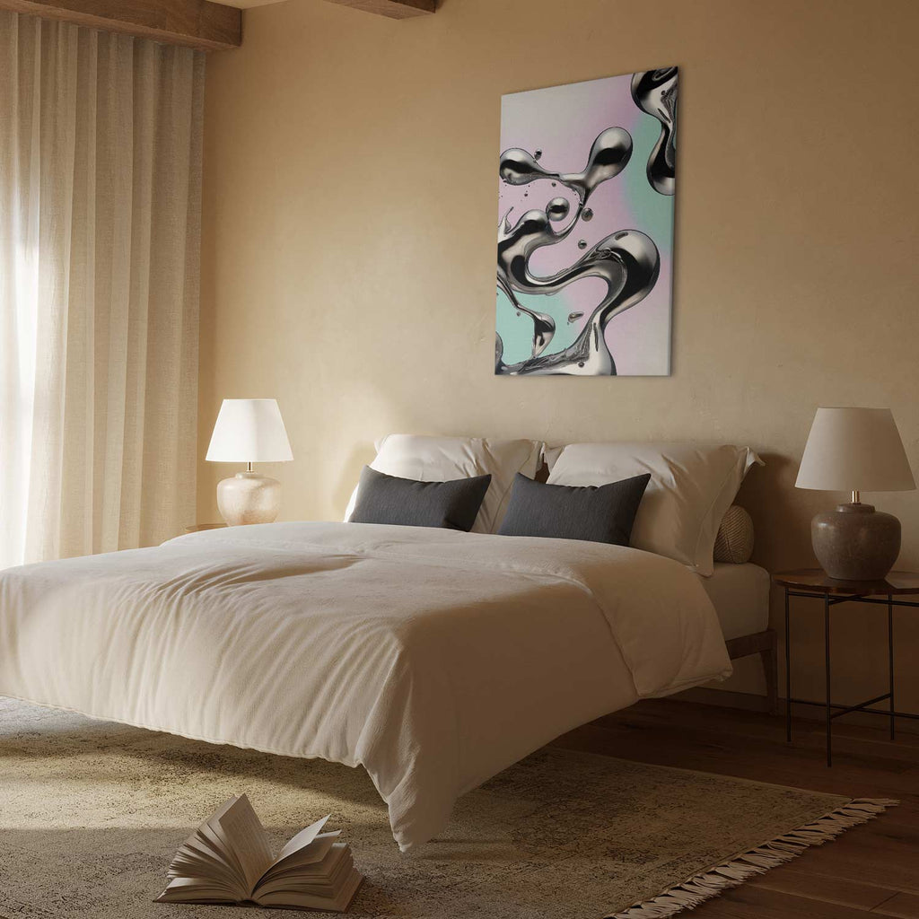 Metallic Abstract Silver Forms Mint-Purple Canvas Print