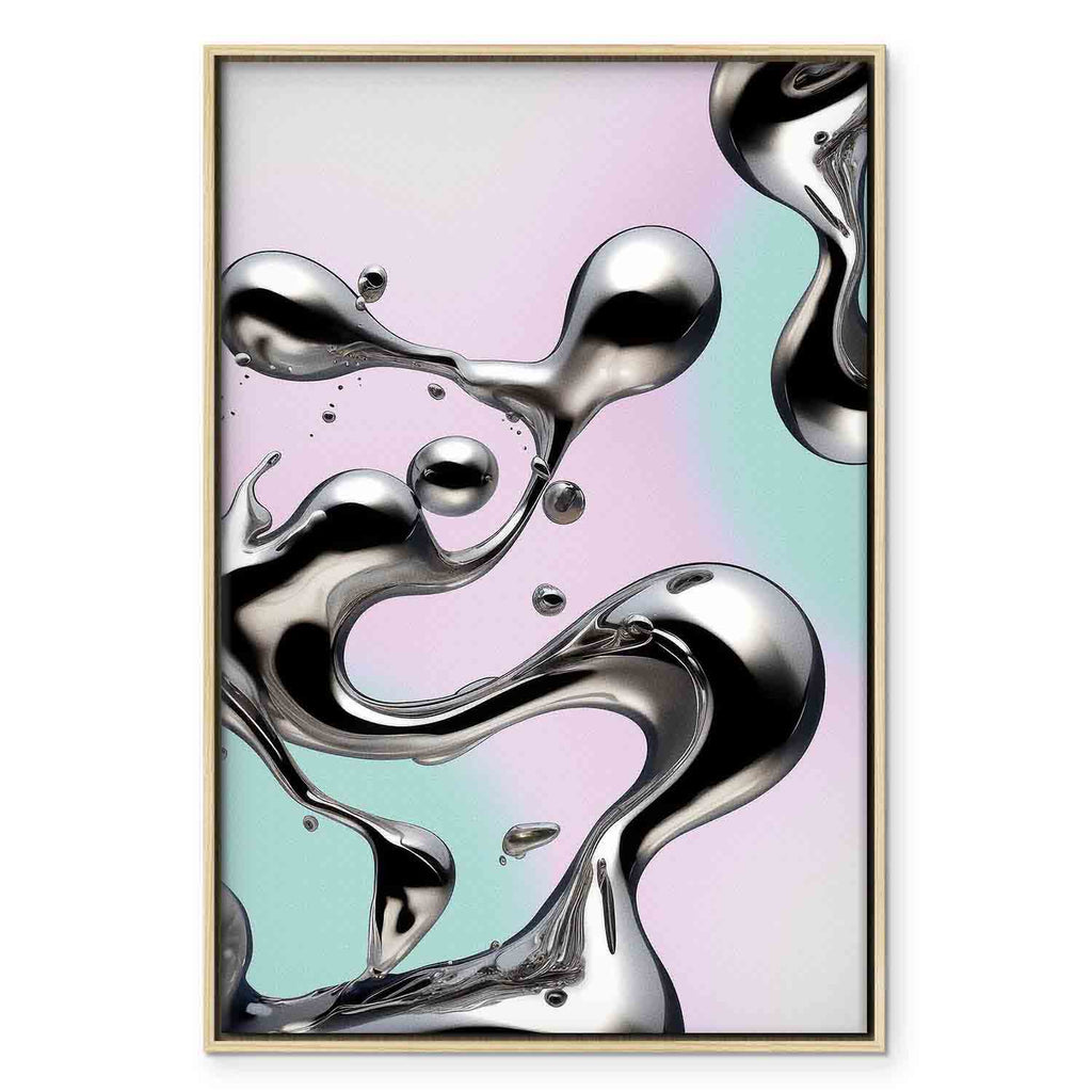 Metallic Abstract Silver Forms Mint-Purple Canvas Print