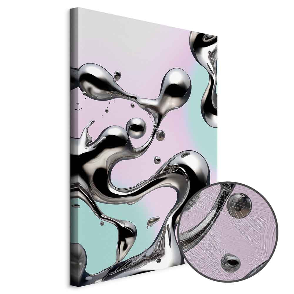 Metallic Abstract Silver Forms Mint-Purple Canvas Print
