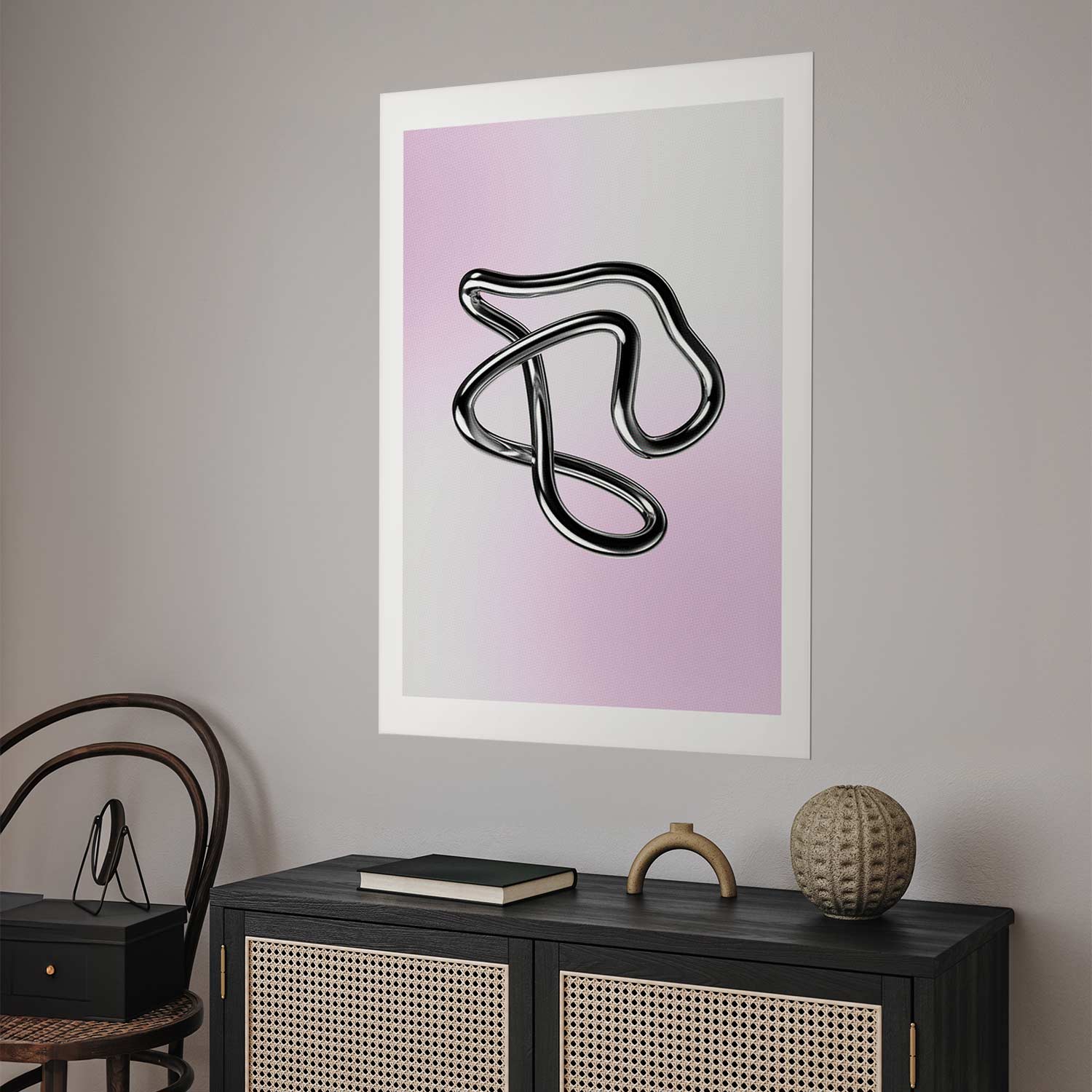 Silver Metallic Fluid Figure Gradient Poster