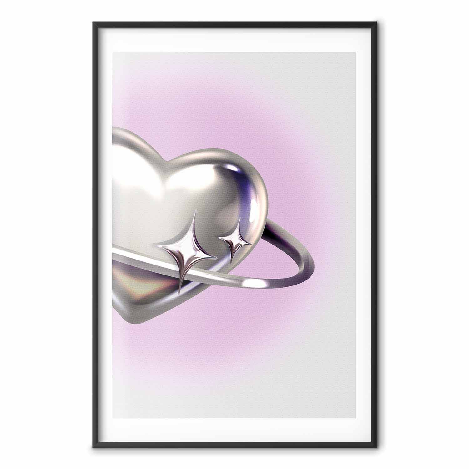 Cosmic Silver Heart Purple Background Poster