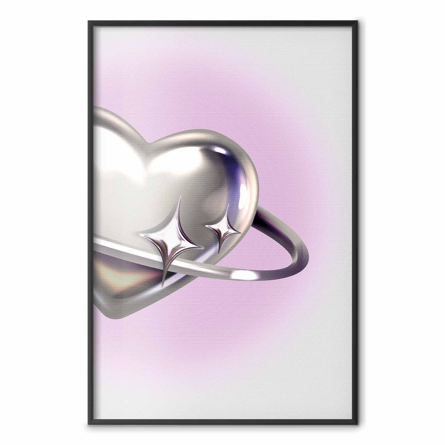 Cosmic Silver Heart Purple Background Poster