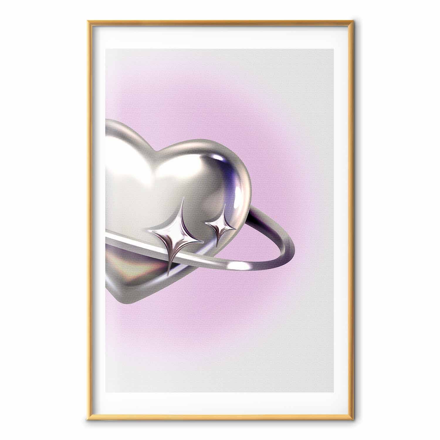 Cosmic Silver Heart Purple Background Poster