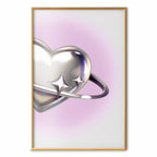 Cosmic Silver Heart Purple Background Poster
