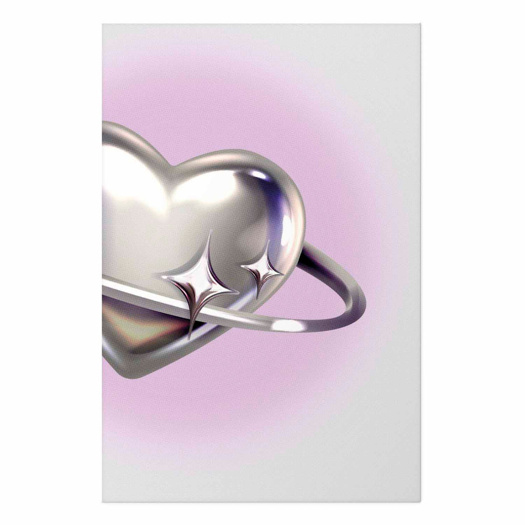 Cosmic Silver Heart Purple Background Poster