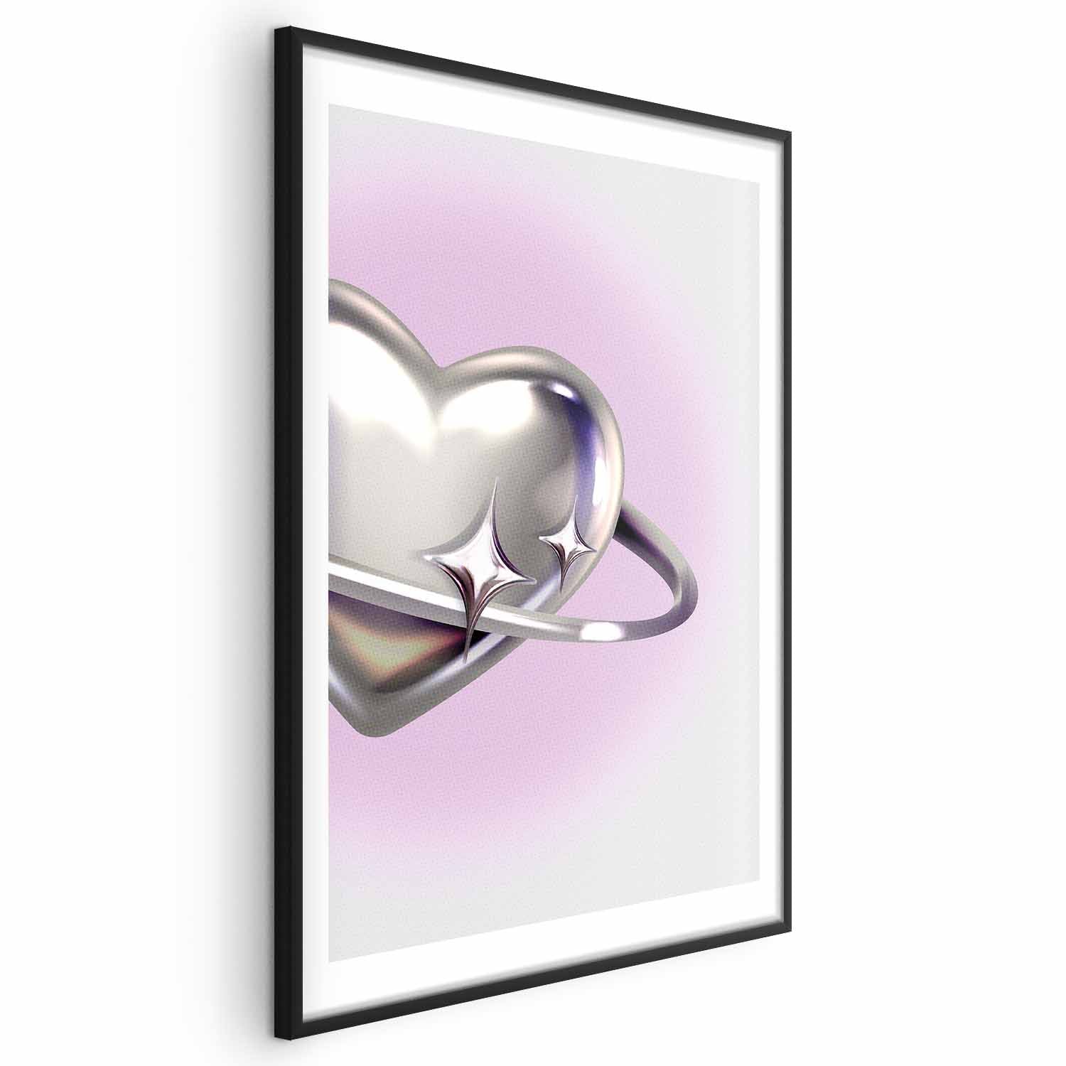 Cosmic Silver Heart Purple Background Poster