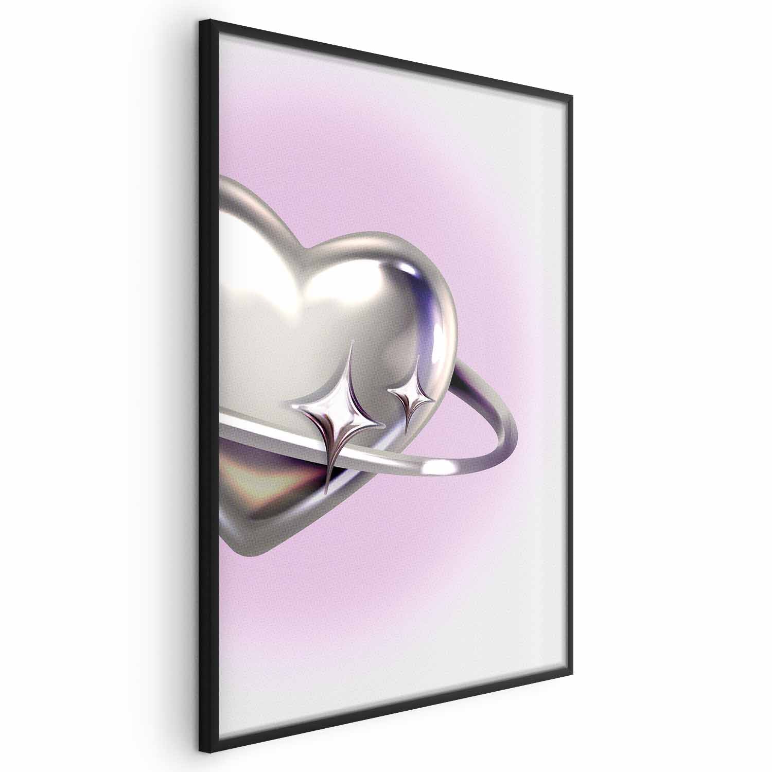 Cosmic Silver Heart Purple Background Poster
