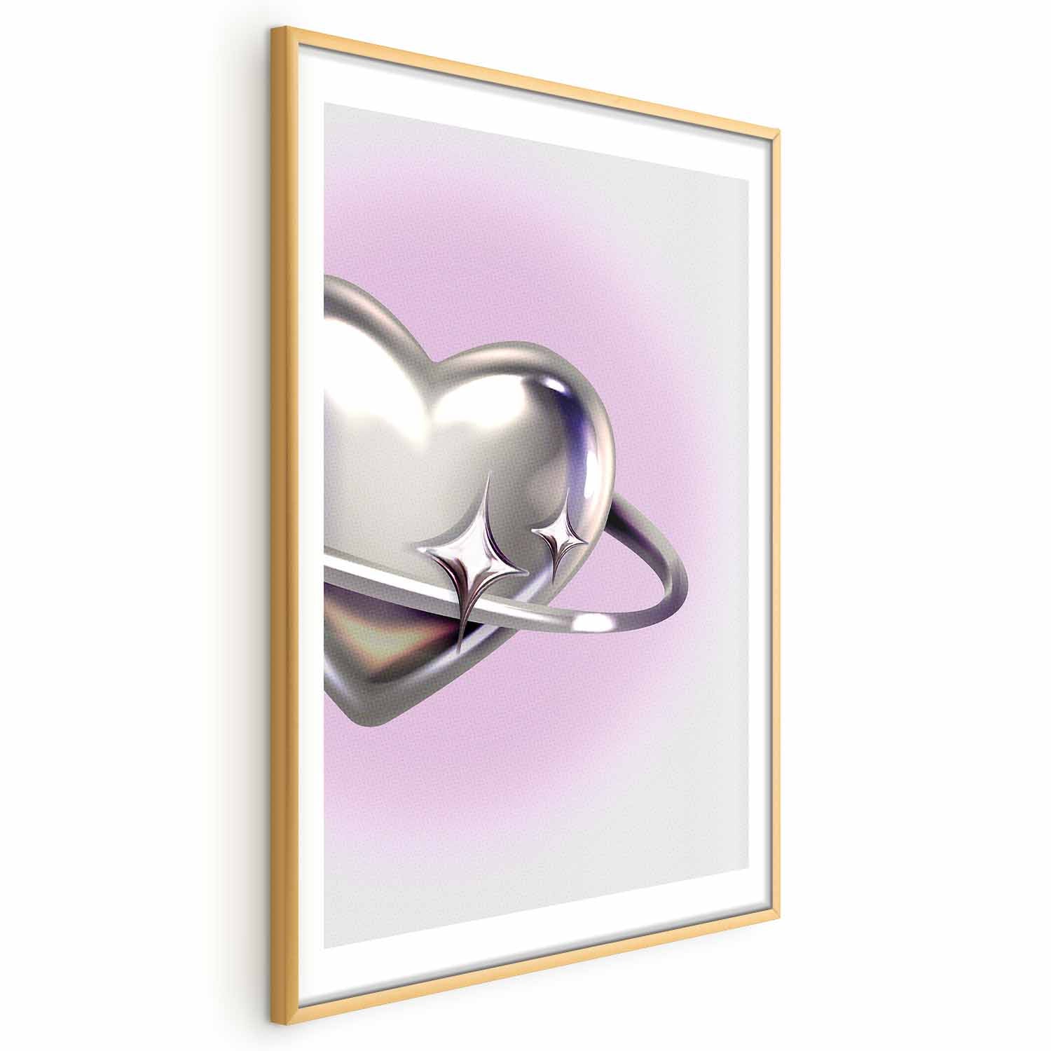 Cosmic Silver Heart Purple Background Poster