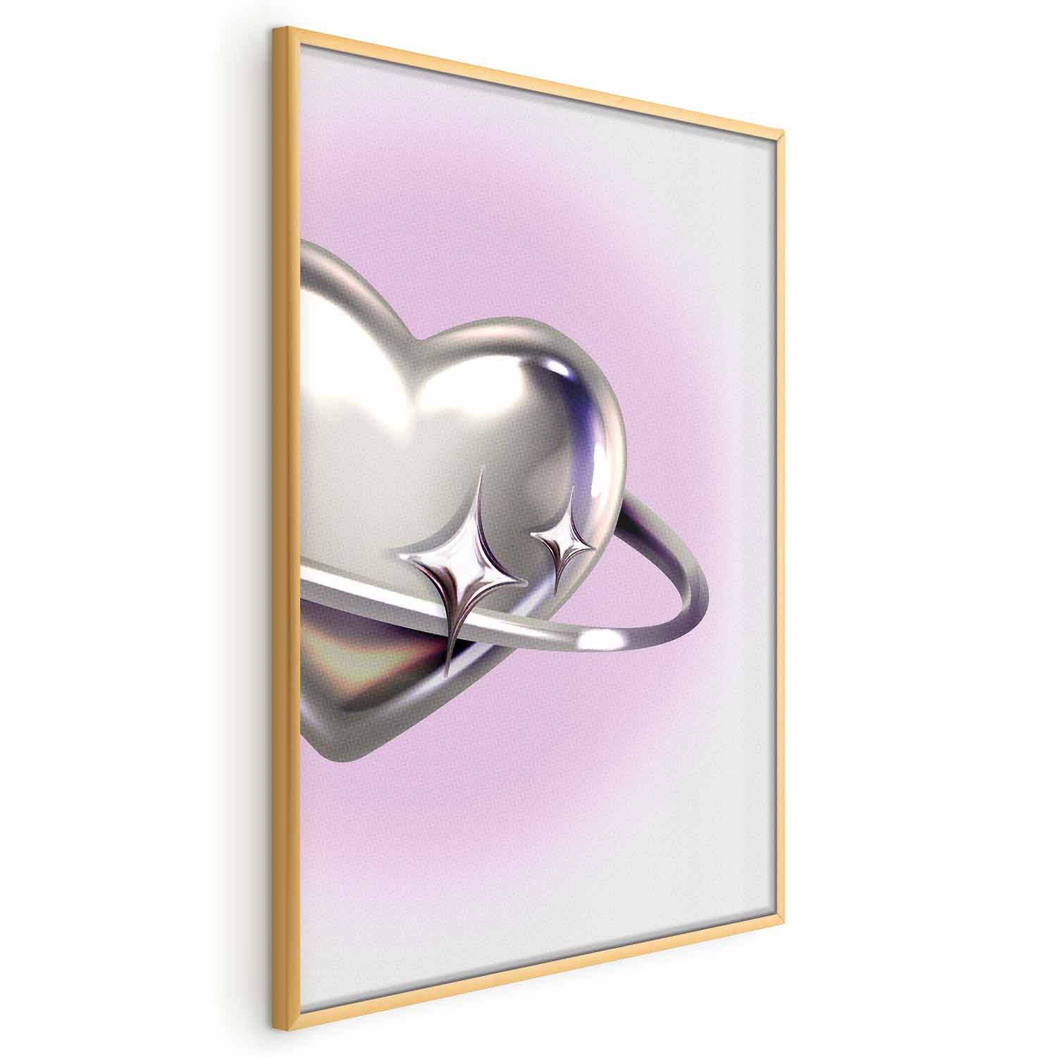 Cosmic Silver Heart Purple Background Poster