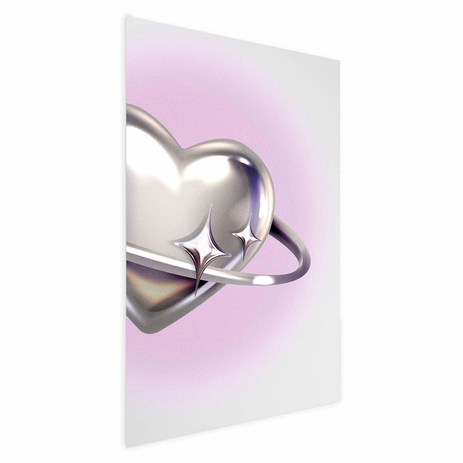 Cosmic Silver Heart Purple Background Poster