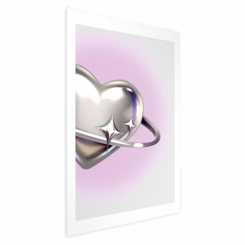 Cosmic Silver Heart Purple Background Poster