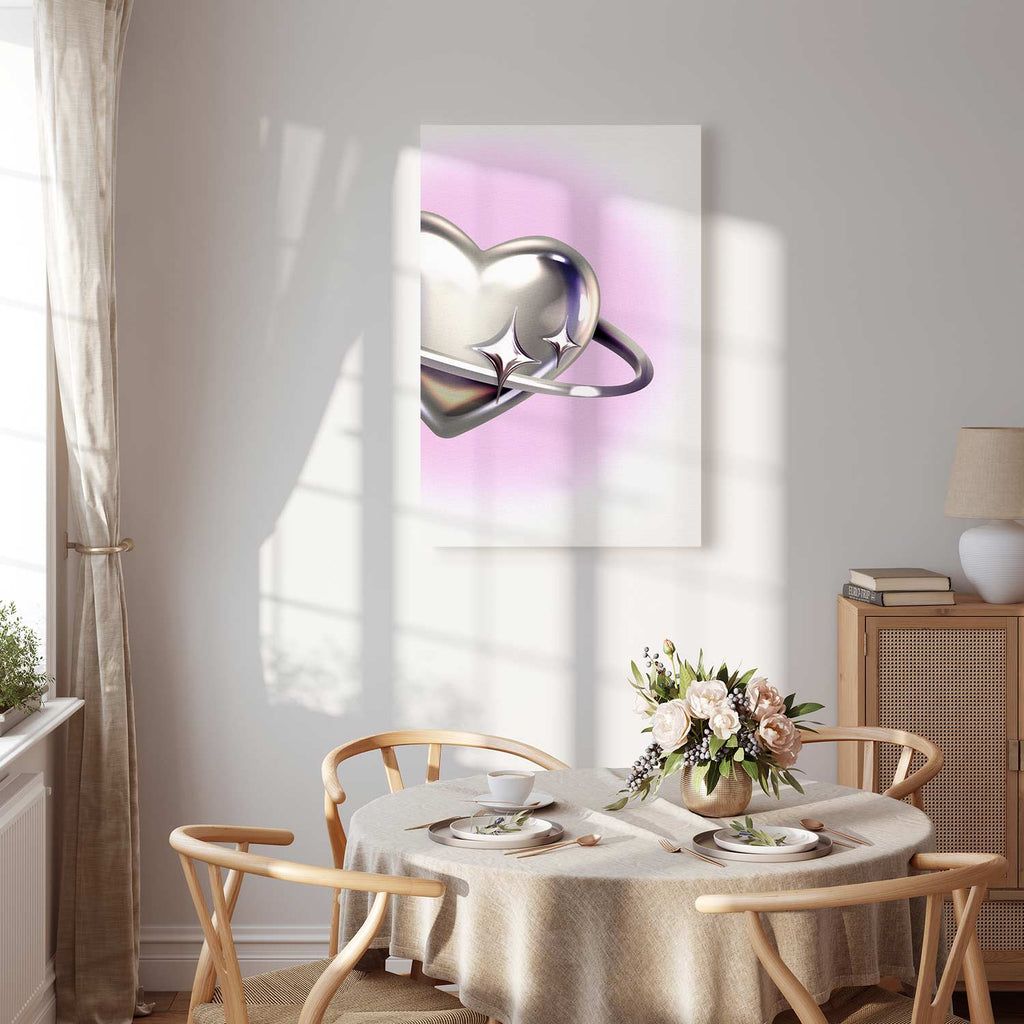 Cosmic Silver Heart Purple Abstract Canvas Print