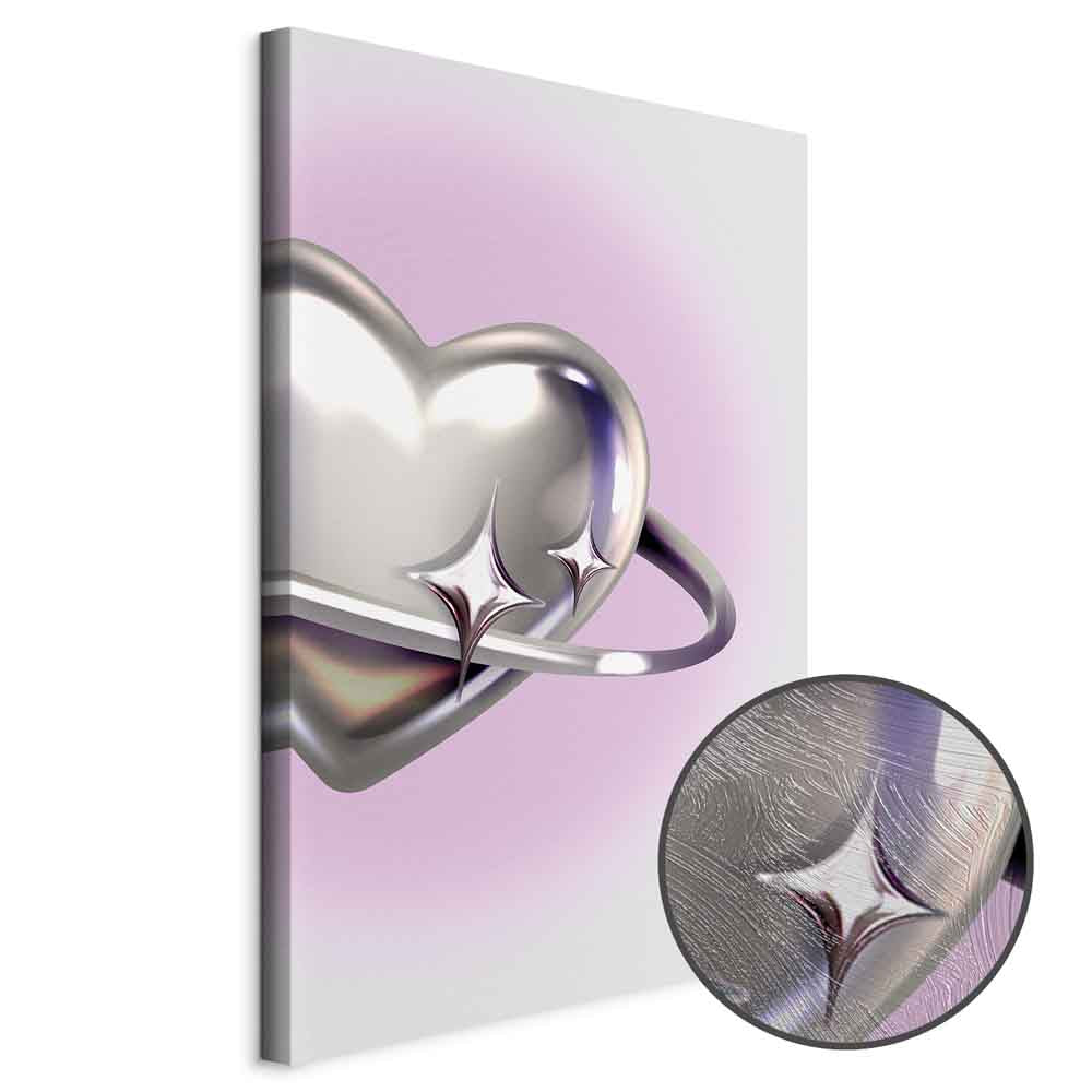 Cosmic Silver Heart Purple Abstract Canvas Print