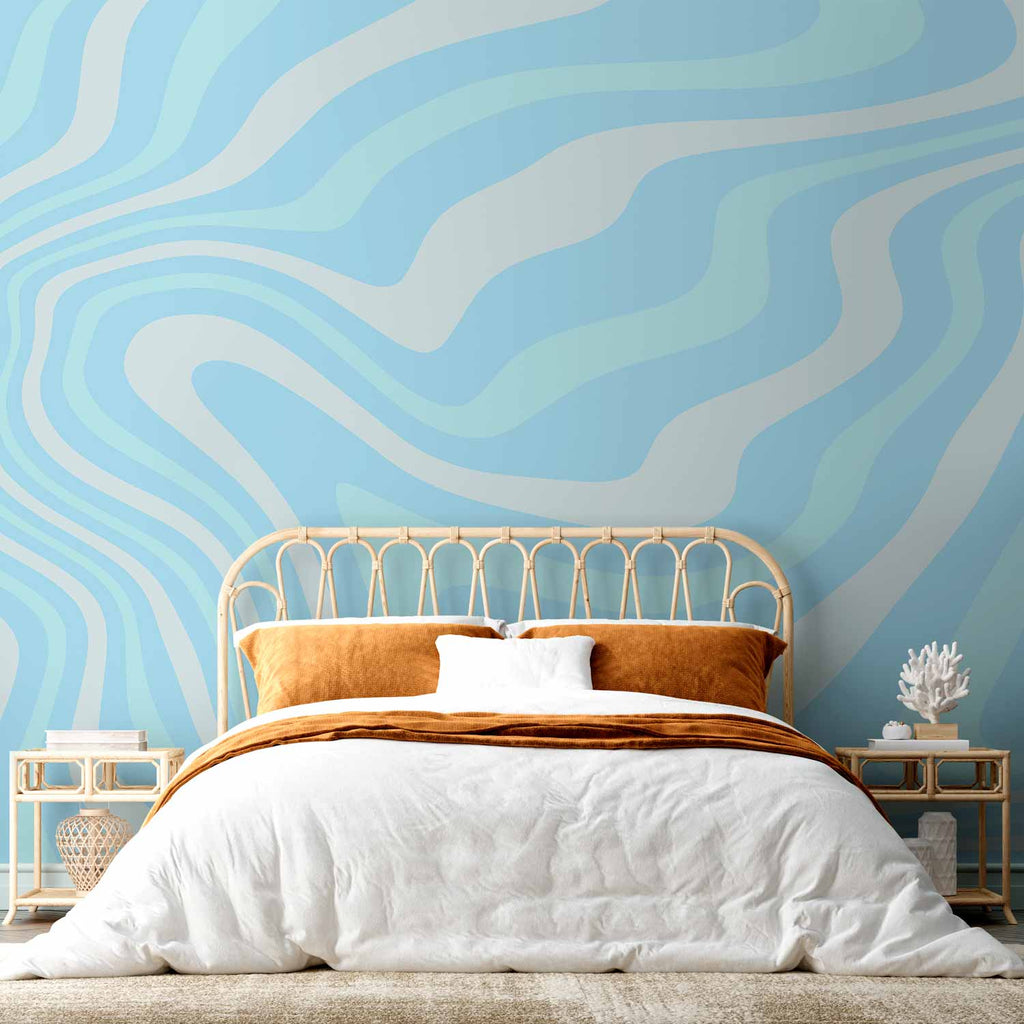 Abstract Blue and White Wave Wall Mural