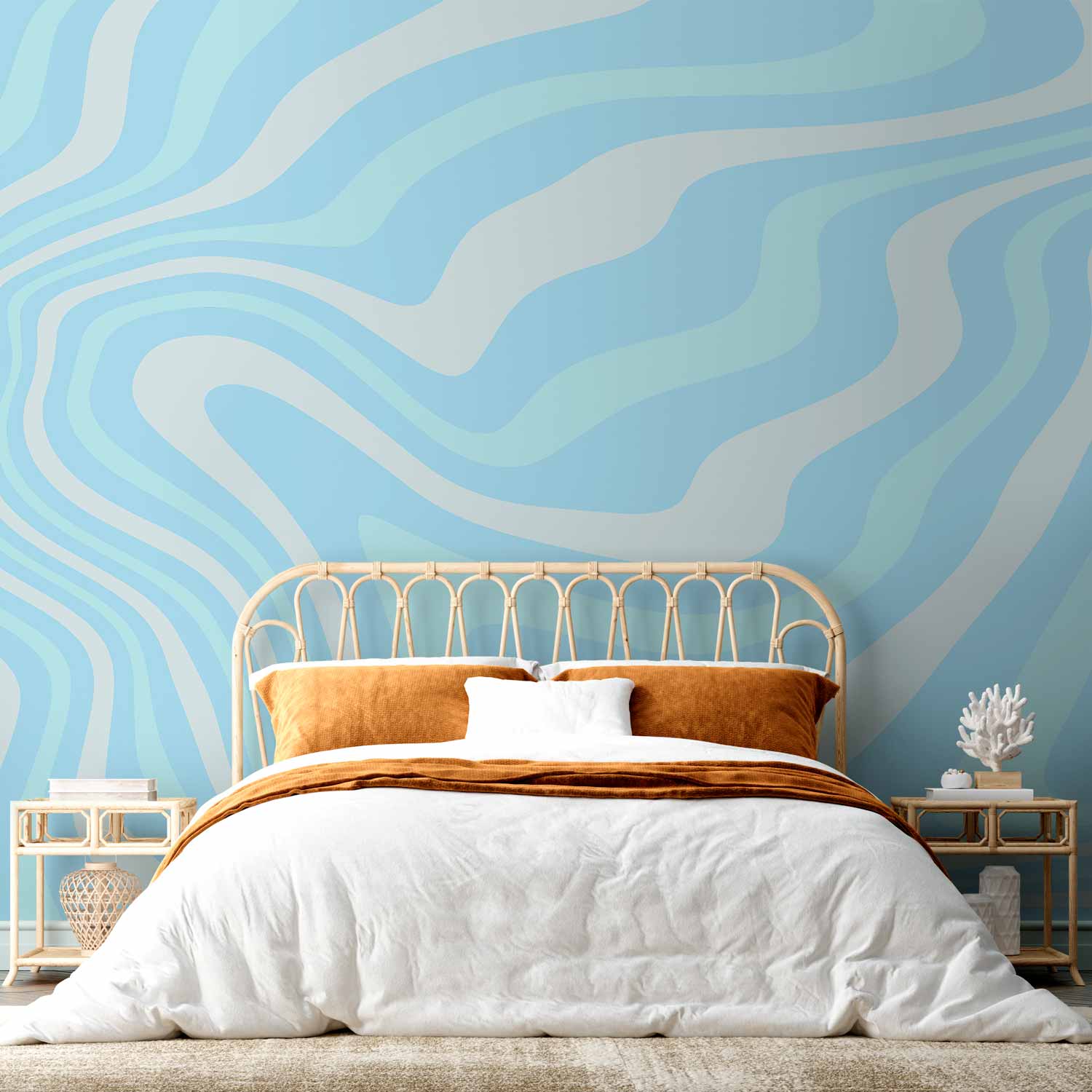 Abstract Blue and White Wave Wall Mural