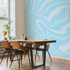 Abstract Blue and White Wave Wall Mural