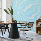 Abstract Blue and White Wave Wall Mural